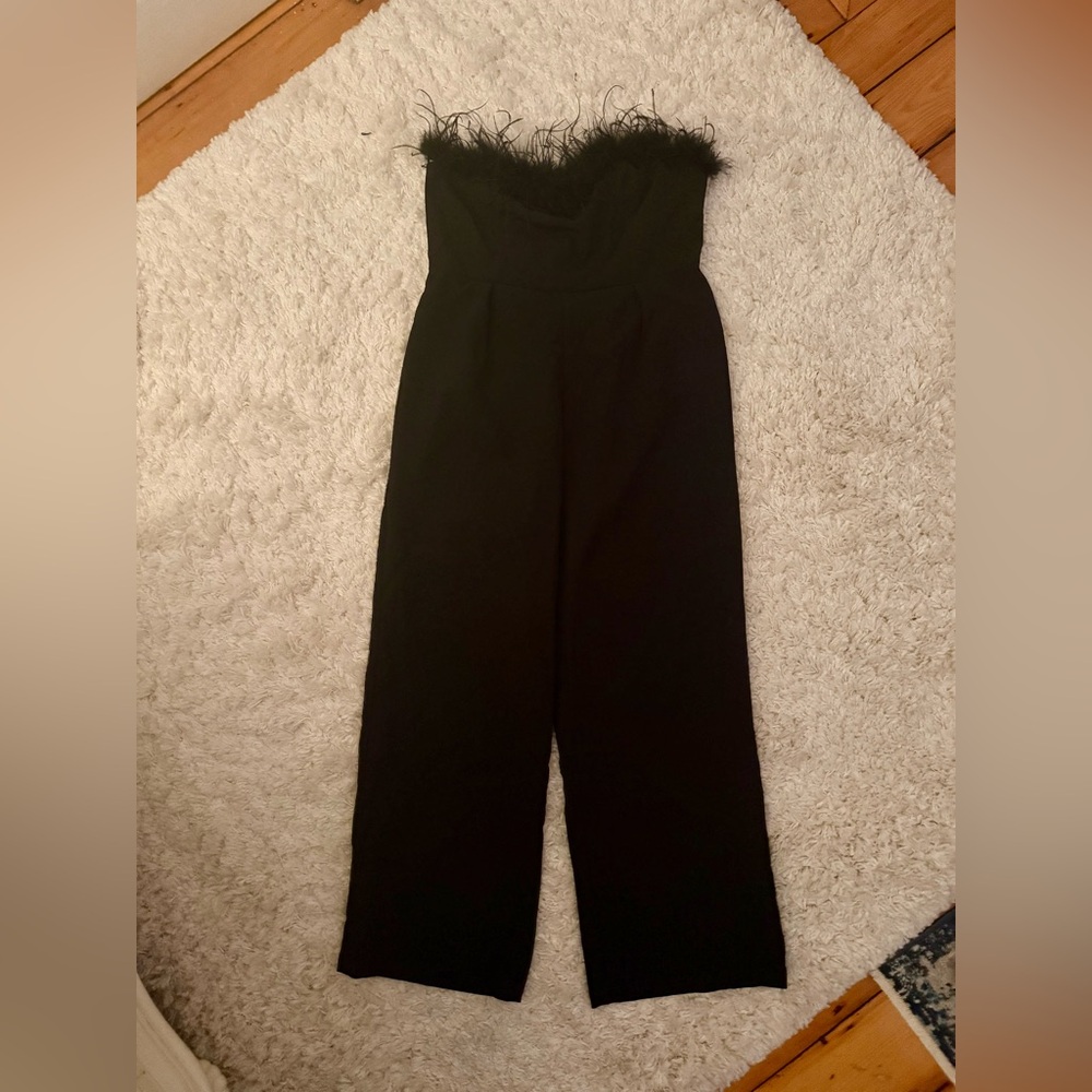 Altar'd State Black Jumpsuit with Strapless Wide-Leg Design